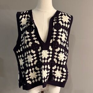 FRAME Black and White Crochet Vest
